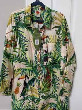 FARM Rio Cream Tropical Toucan Button-Up Romper